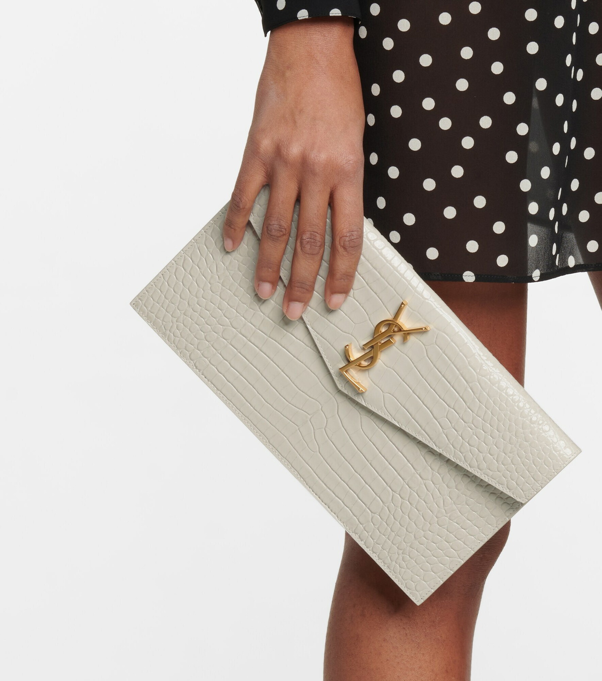 Saint Laurent - Uptown croc-effect leather clutch Saint Laurent