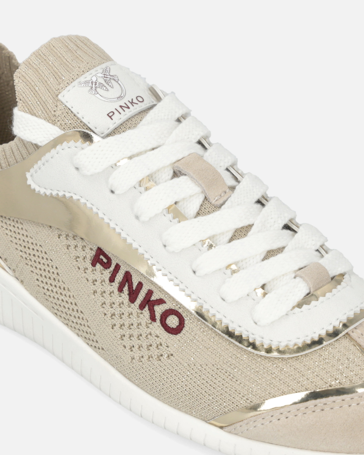 Pinko Knit Low Top Sneakers With Mirror Finish Inserts Platinum