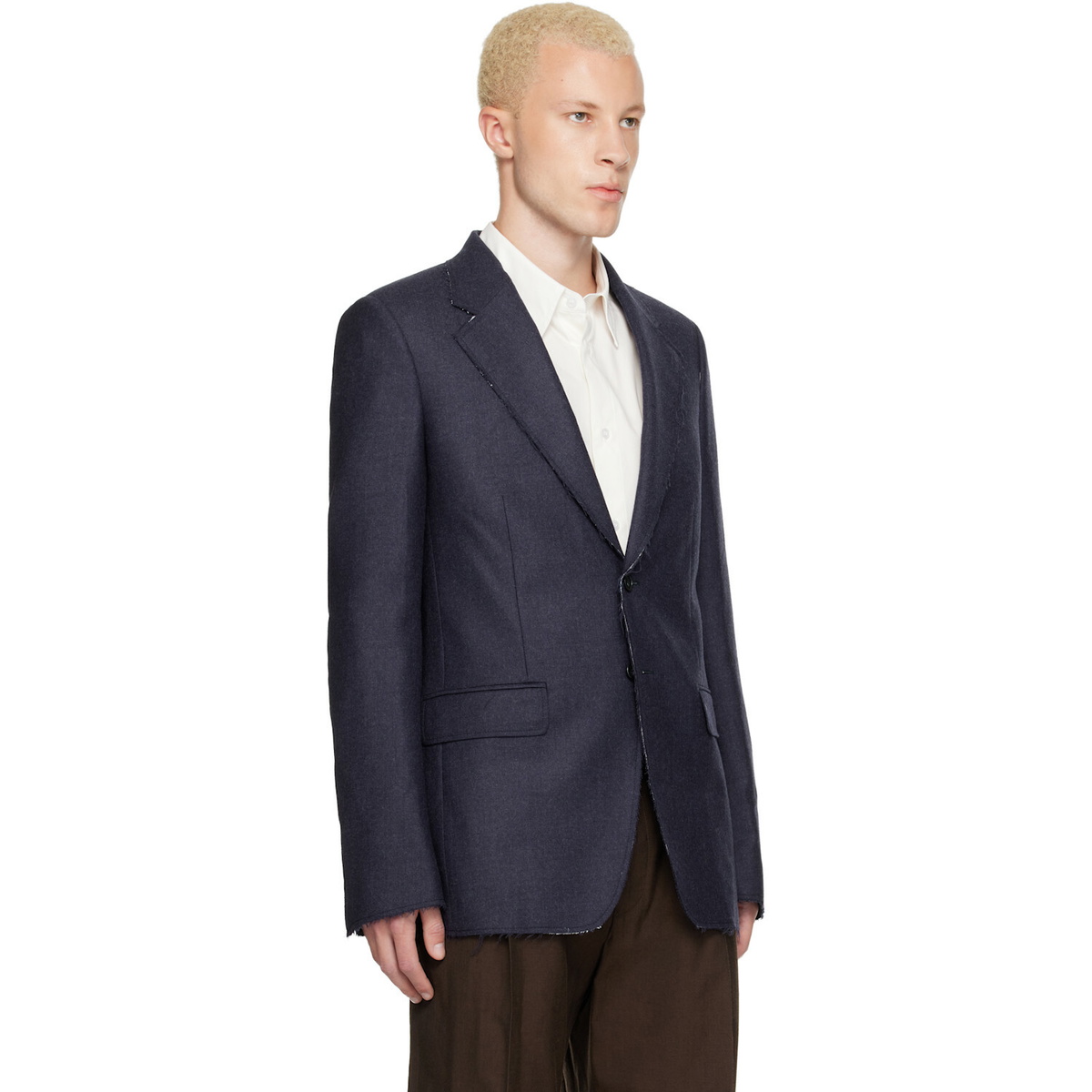 MM6 Maison Margiela Navy Raw Edges Wool Twill Blazer