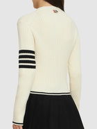 THOM BROWNE Cable Knit Cropped V Neck Cardigan