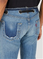Ripped Waistband Belted Jeans in Blue