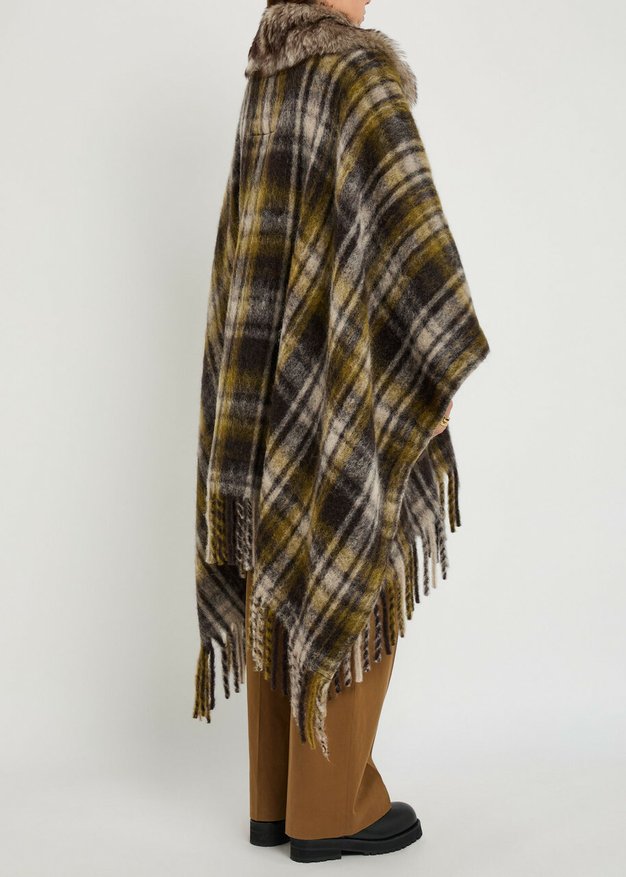 Moncler Plaid Brushed Wool-blend Cape - Brown - One Size