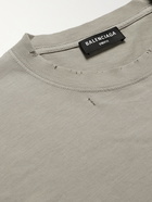 BALENCIAGA - Distressed Logo-Print Cotton-Jersey T-Shirt - Gray