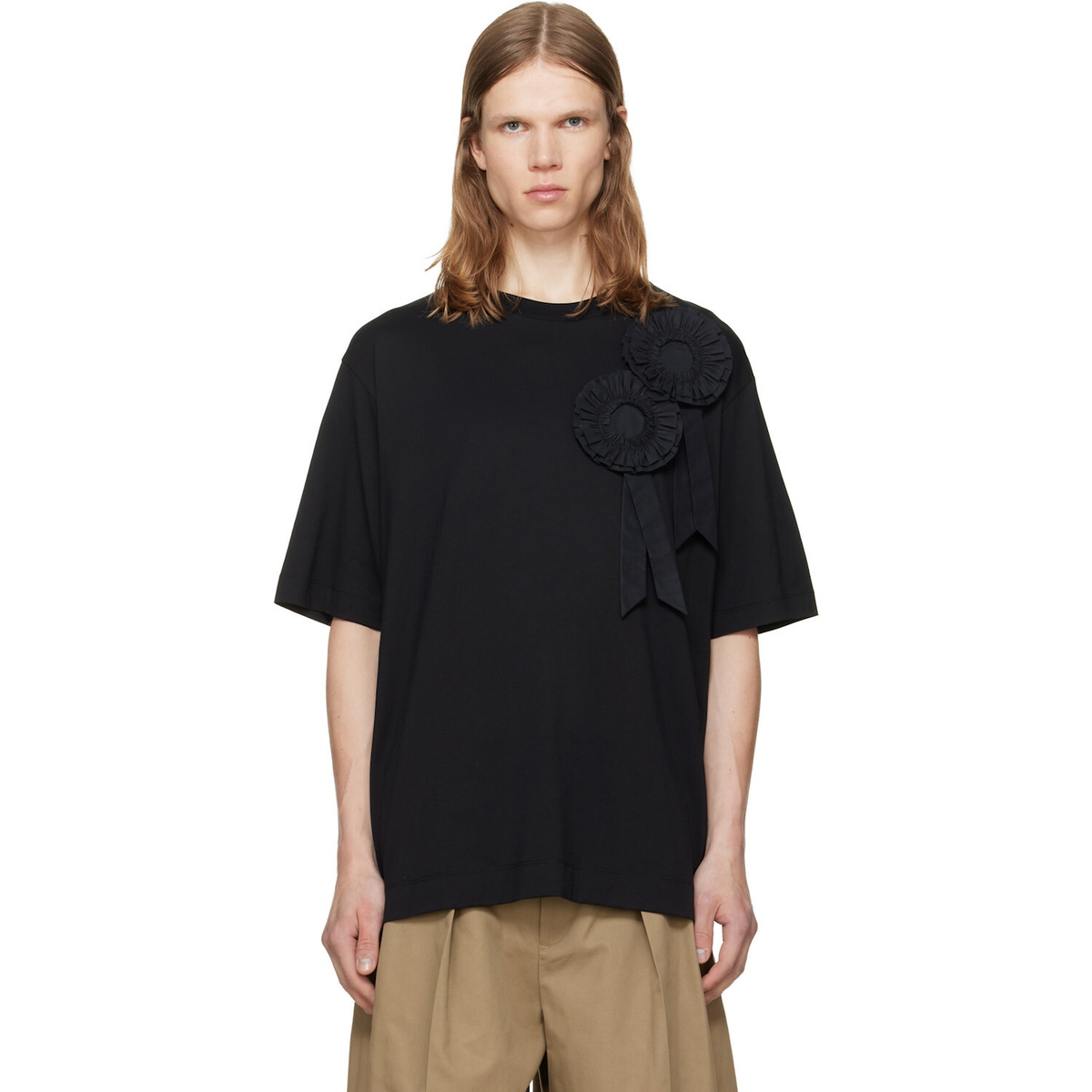 Simone Rocha Black Ruffle Rosette Boxy T-shirt