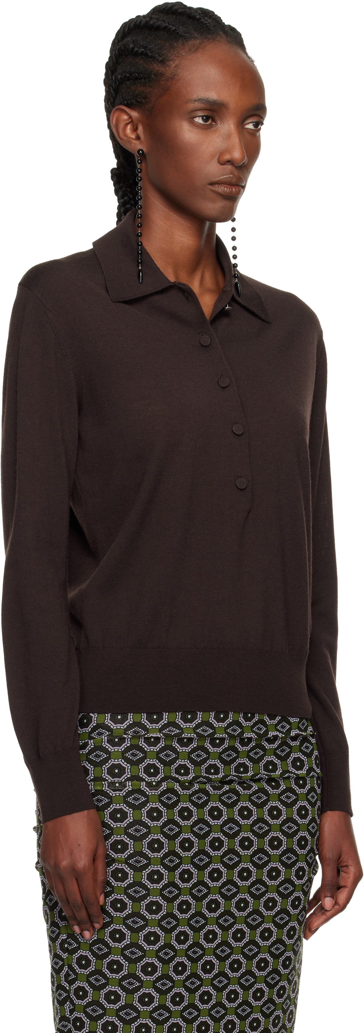 Dries Van Noten Brown Wool Polo