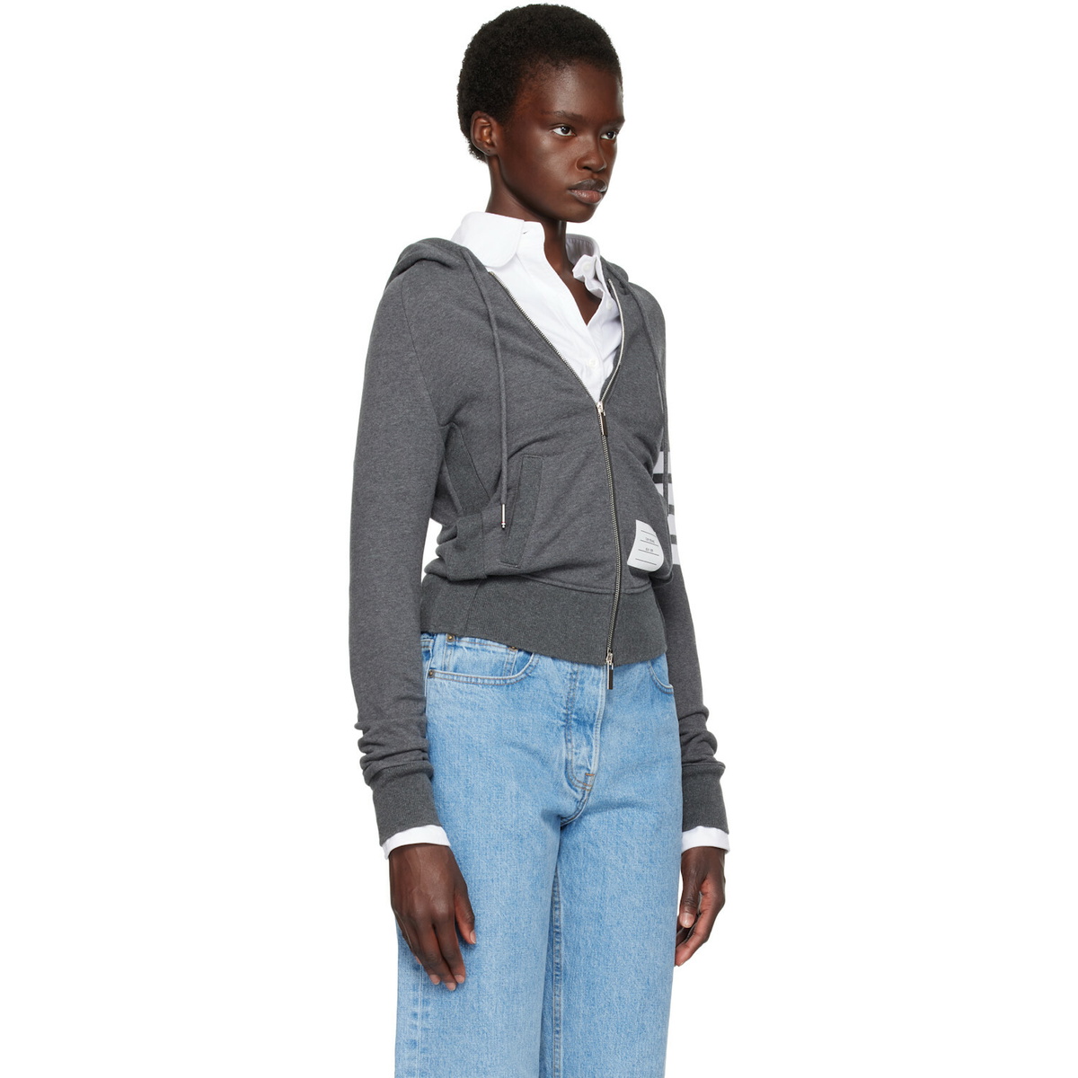 Thom Browne Gray Classic Loopback 4-Bar Zip Hoodie