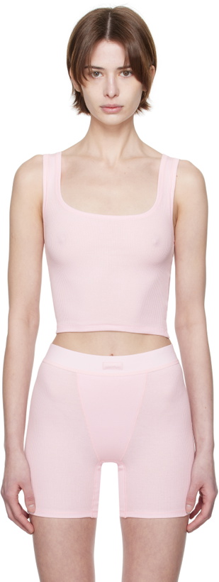 Photo: SKIMS Pink Cotton Rib Tank Top