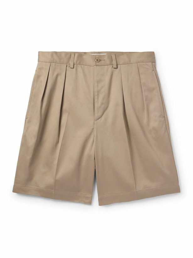 Photo: Wacko Maria - Straight-Leg Appliquéd Pleated Cotton-Twill Shorts - Neutrals