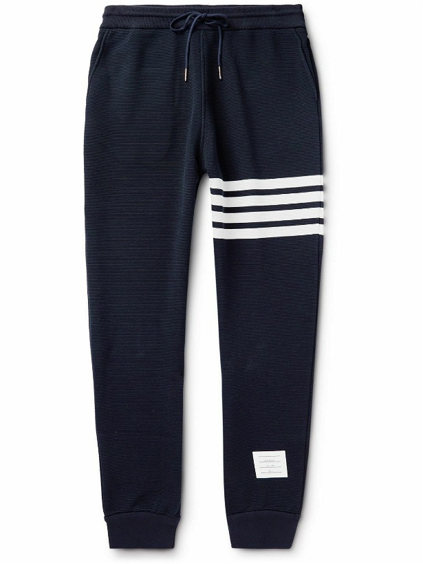 Photo: Thom Browne - Tapered Striped Ribbed Cotton-Jersey Sweatpants - Blue