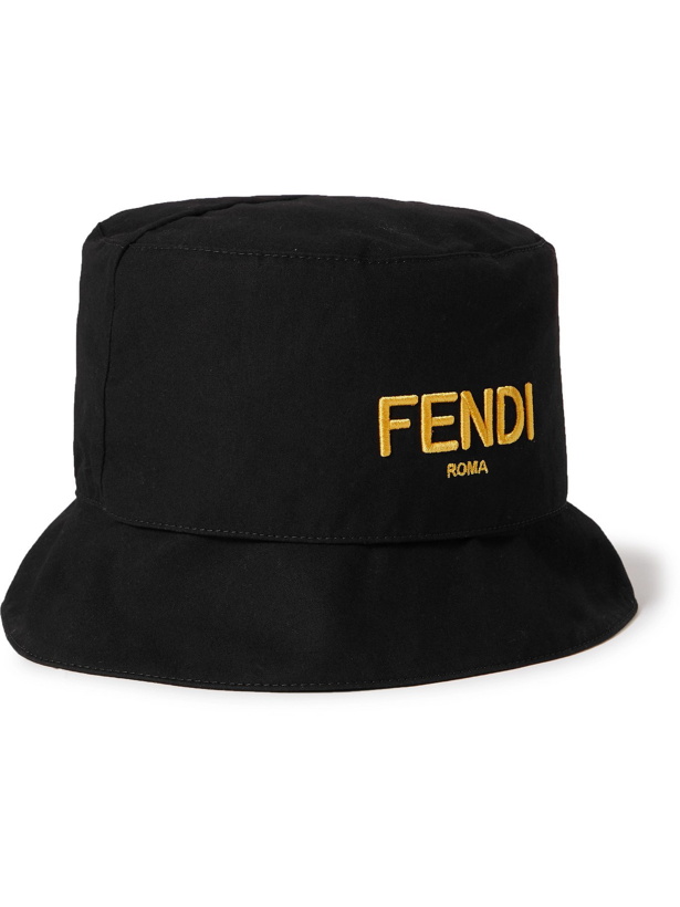 Photo: FENDI - Logo-Embroidered Cotton-Twill Bucket Hat - Black