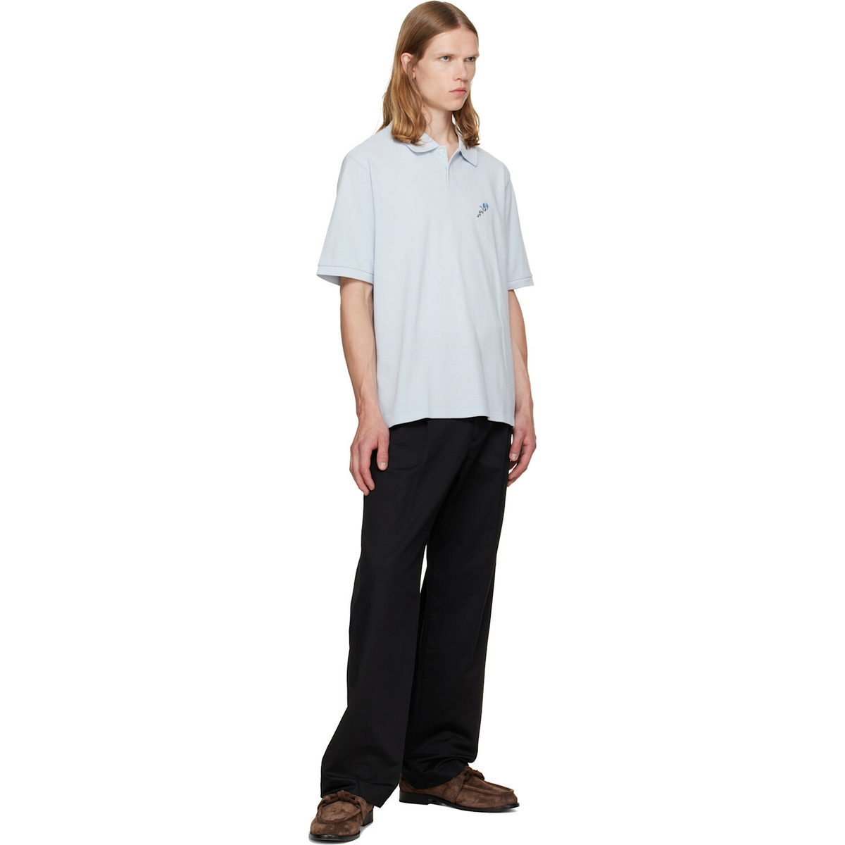 vowels Blue Short Sleeve Pique Polo