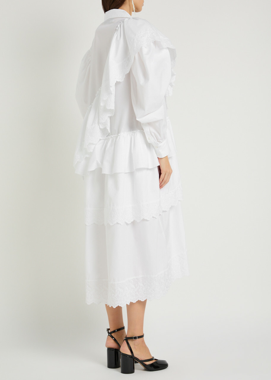 Simone Rocha Ruffled Cotton Midi Shirt Dress White