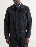Canali - Leather-Trimmed Denim Jacket - Black