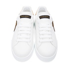 Dolce and Gabbana White and Gold Crest Portofino Sneakers