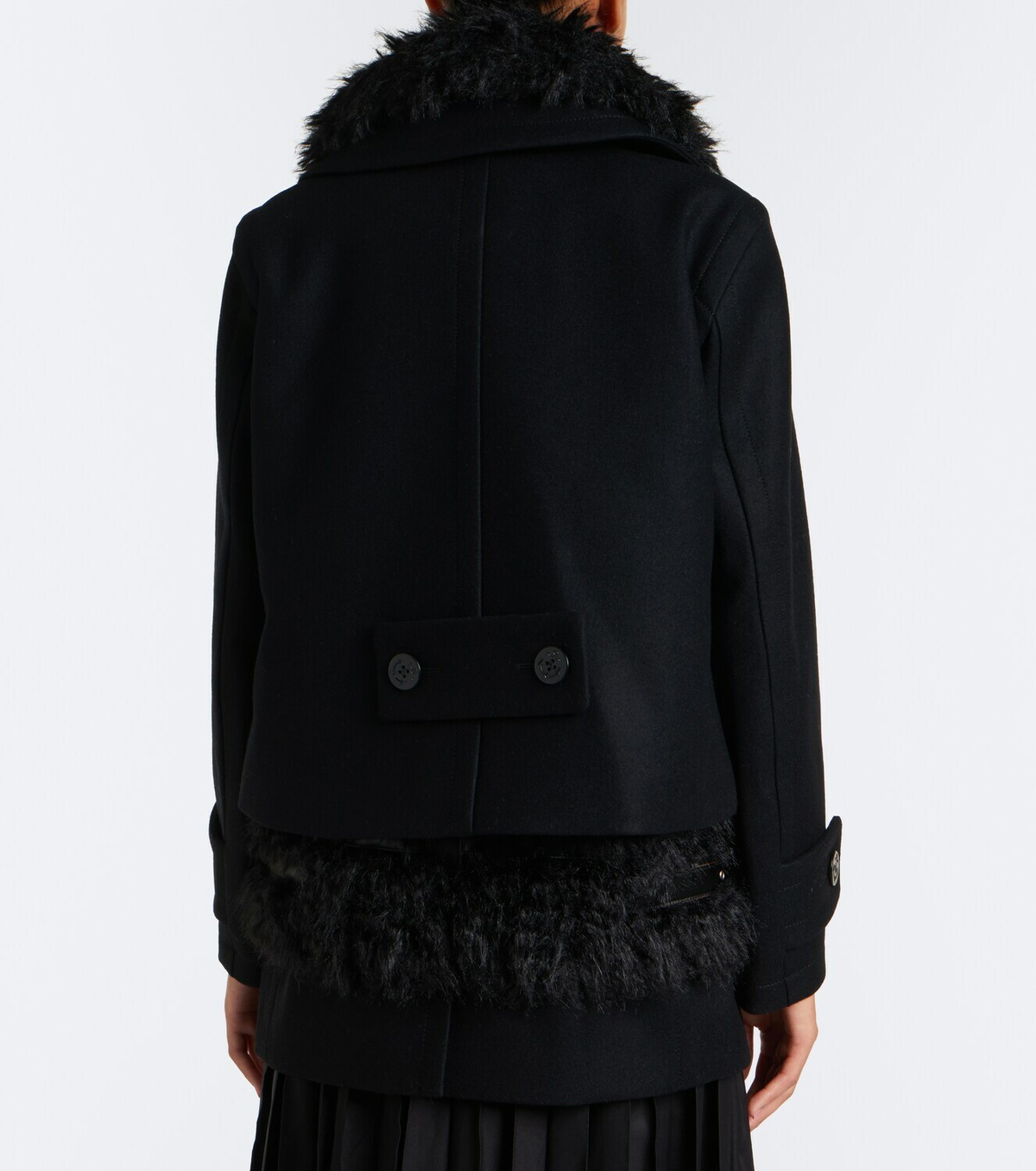 Sacai Layered leather-trimmed wool coat