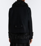 Sacai Layered leather-trimmed wool coat