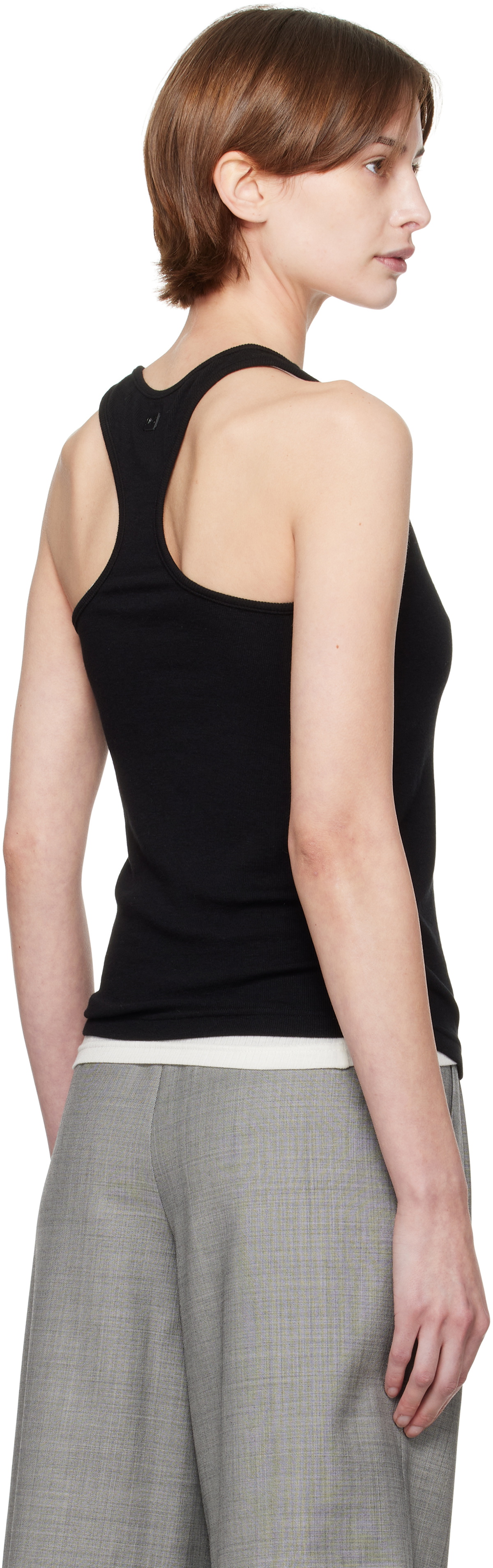 Fax Copy Express Black Afternoon Stretch Series Loose Ribbed Cover Up Tank Top