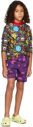 BAPE Kids Purple Camo Side Shark Swim Shorts