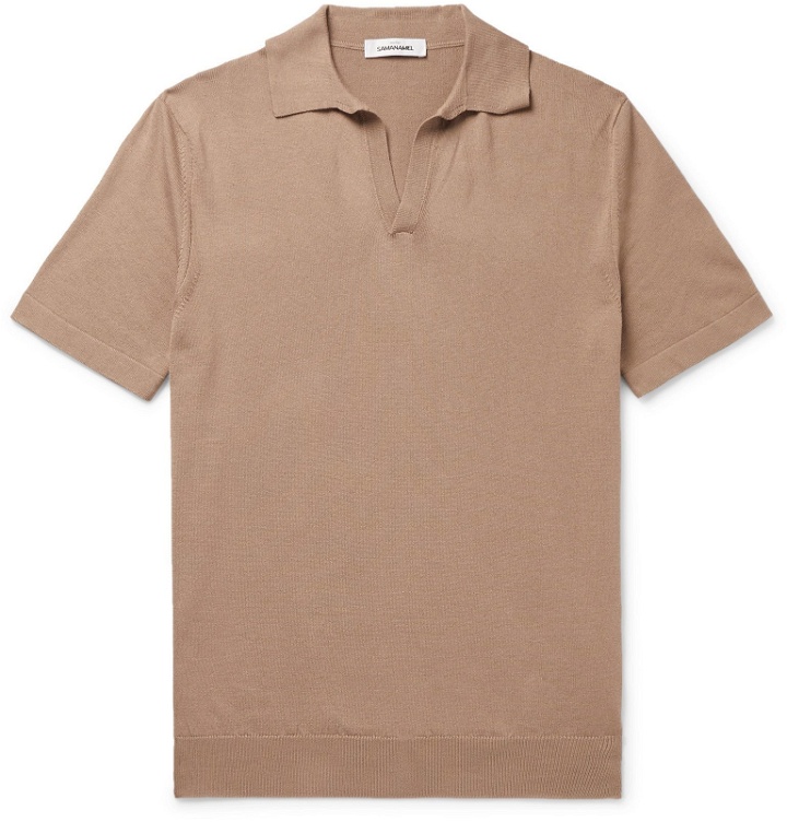 Photo: Saman Amel - Slim-Fit Mercerised Cotton and Silk-Blend Polo Shirt - Brown