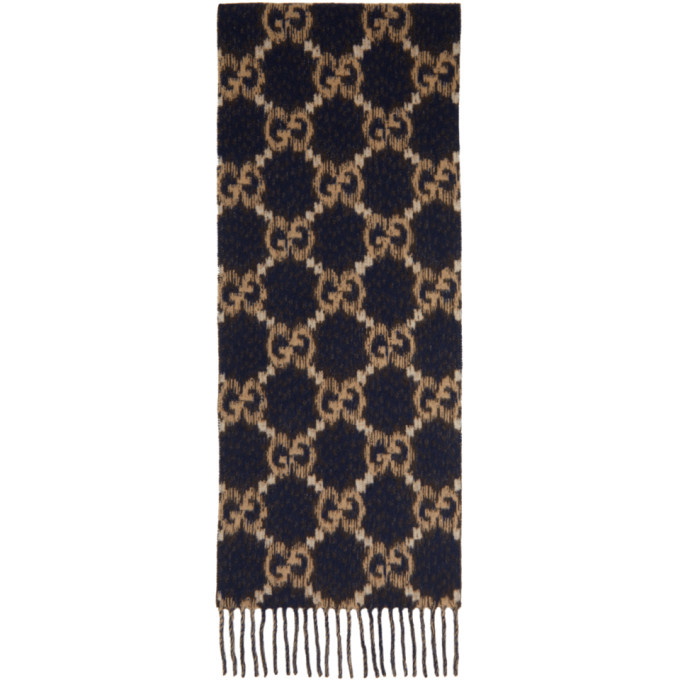 Photo: Gucci Blue and Brown Wool GG Scarf