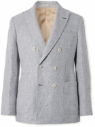 Brunello Cucinelli - Double-Breasted Puppytooth Linen Suit Jacket - Gray