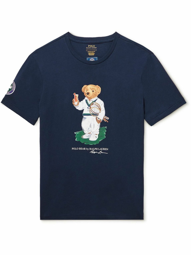 Photo: Polo Ralph Lauren - Wimbledon Appliquéd Printed Cotton-Jersey T-Shirt - Blue