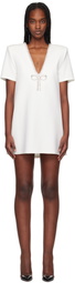 AREA White Crystal Bow V-Neck T-shirt Minidress