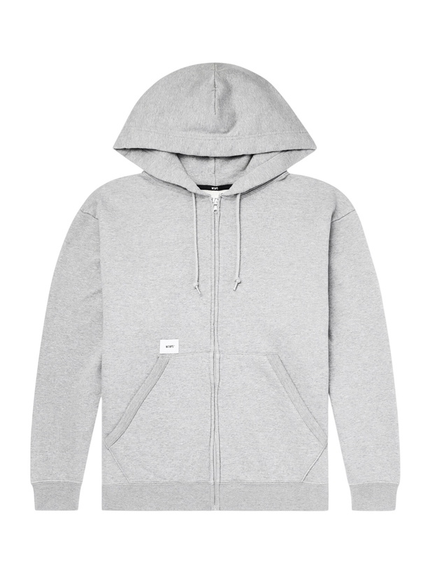 Photo: WTAPS - Throwdy Logo-Appliquéd Cotton-Jersey Zip-Up Hoodie - Gray