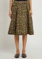 Ganni Belted Leopard-print Stretch-denim Midi Wrap Skirt Khaki