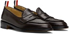 Thom Browne Brown Vitello Calf Leather Varsity Penny Loafers