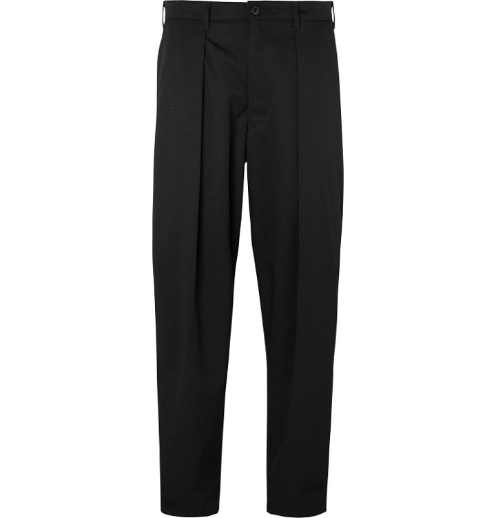 Photo: Monitaly - Tapered Cropped Pleated Vancloth Cotton Oxford Trousers - Black