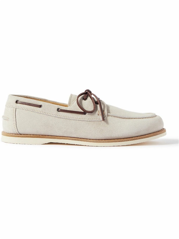 Photo: Brunello Cucinelli - Leather-Trimmed Suede Boat Shoes - Neutrals