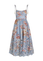 Zimmermann Awaken Picnic Floral-print Linen Midi Dress Multicoloured 1