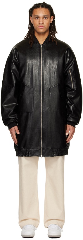 Photo: The Frankie Shop Black Faux-Leather Jesse Long Bomber Jacket