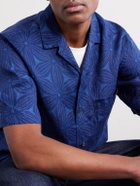 Blue Blue Japan - Sakura Camp-Collar Indigo-Dyed Floral-Print Linen Shirt - Blue