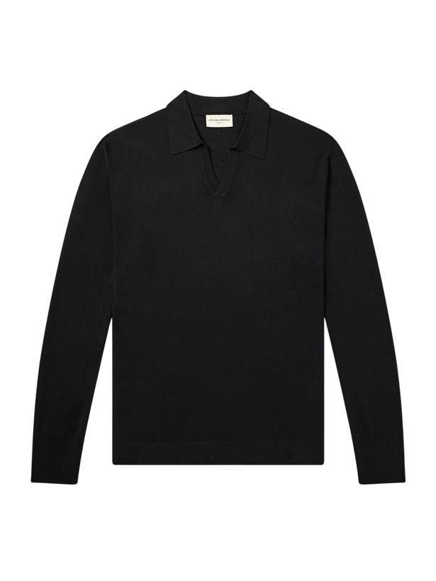 Photo: Officine Générale - Simone Lyocell and Wool-Blend Polo Shirt - Black