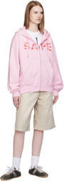 BAPE Pink ABC Camo Crystal Logo Wide Zip Hoodie