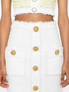 Balmain White Button-Up Tweed Skirt