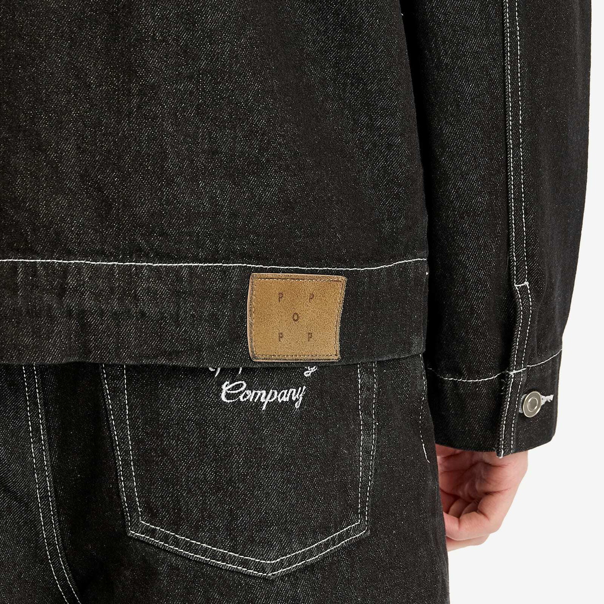 Pop Trading Company Men's Full Button Denim Jacket in Black Denim