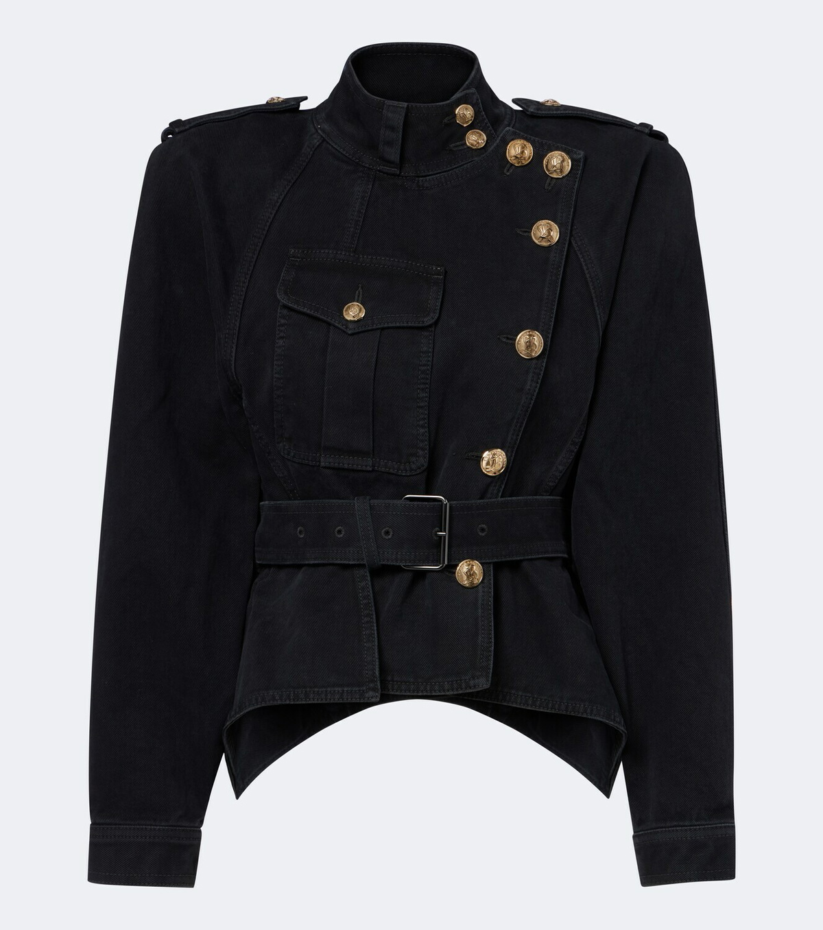 Balmain Belted asymmetric denim jacket