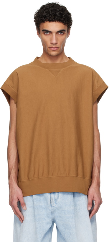 Photo: Hed Mayner Tan Cap Sleeve Sweatshirt