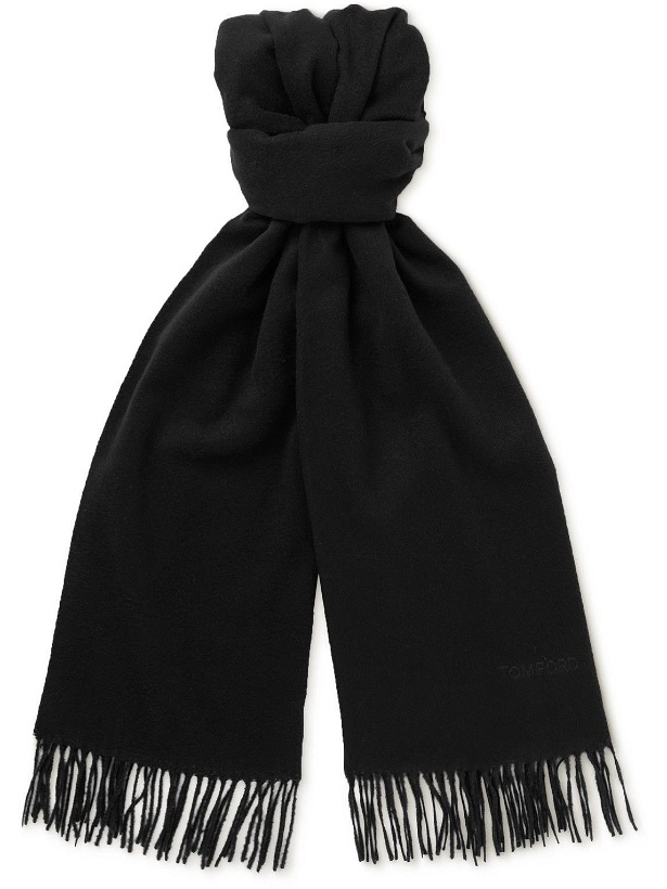 Photo: TOM FORD - Logo-Embroidered Fringed Brushed-Silk Scarf