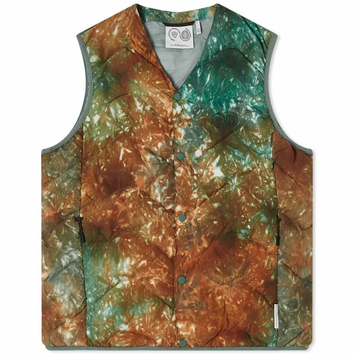 Photo: Purple Mountain Observatory Men's Waves Quilted Vest in Peach/Teal Tie Dye