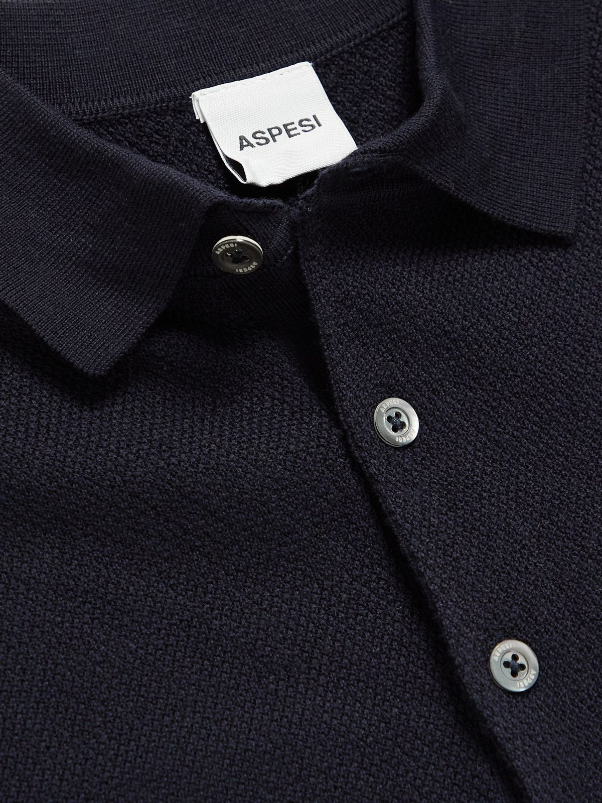 Aspesi - Textured Wool Polo Shirt - Blue Aspesi