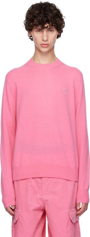 Photo: Acne Studios Pink Crystal-Cut Logo Sweater