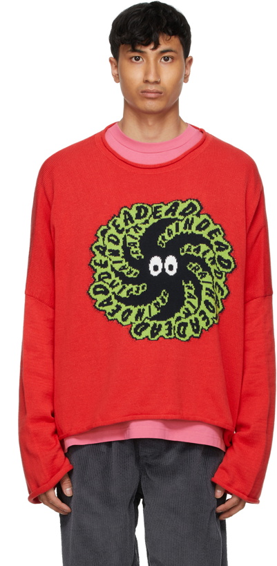 Photo: Brain Dead Red Oversized Cropped 'Spit It' Sweater