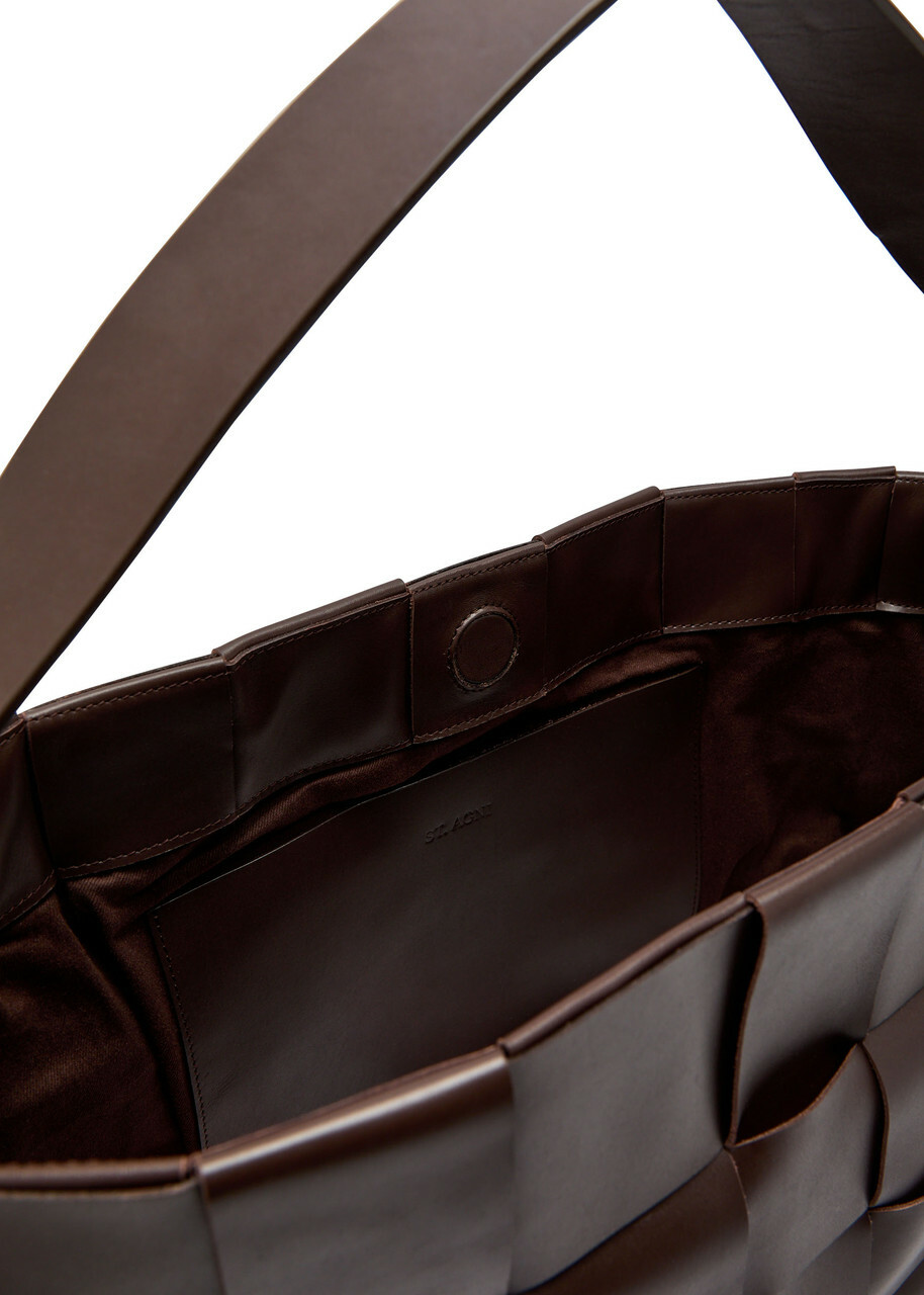 ST. Agni Woven Large Leather Tote - Chocolate - One Size