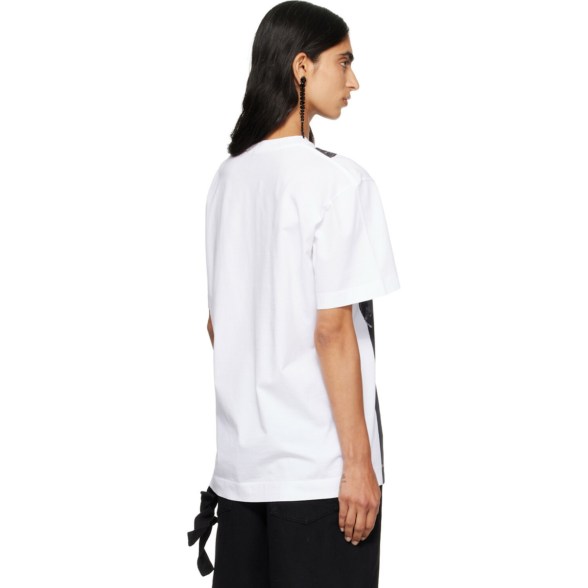 Simone Rocha White & Black Patchwork Satin Trompe L'Oeil Print T-shirt