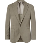 Brunello Cucinelli - Slim-Fit Herringbone Cotton and Linen-Blend Suit Jacket - Men - Army green