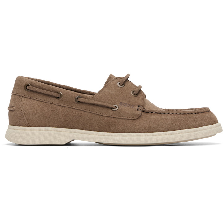 Photo: BOSS Beige Suede Lace-Detail Boat Shoes